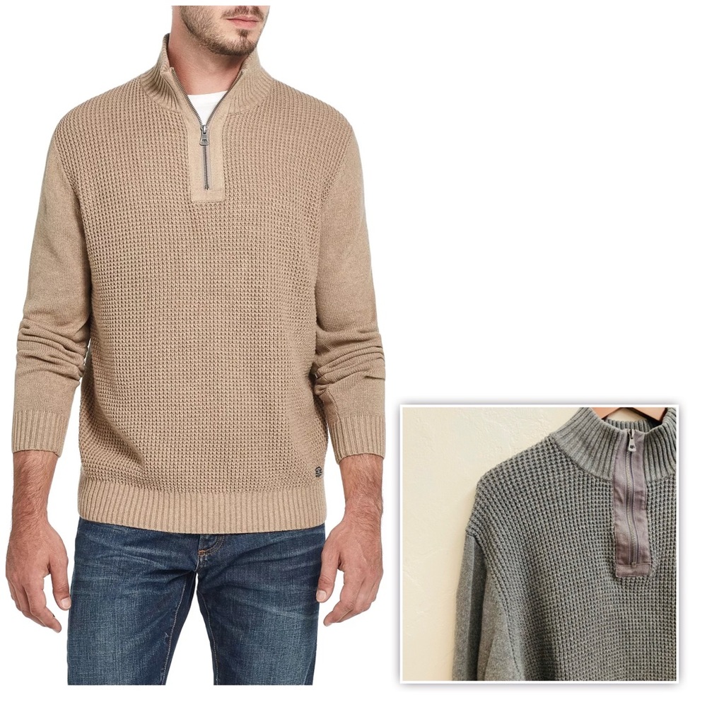 Weatherproof Vintage Grey Waffle Textured 1/4 Zip Sweater